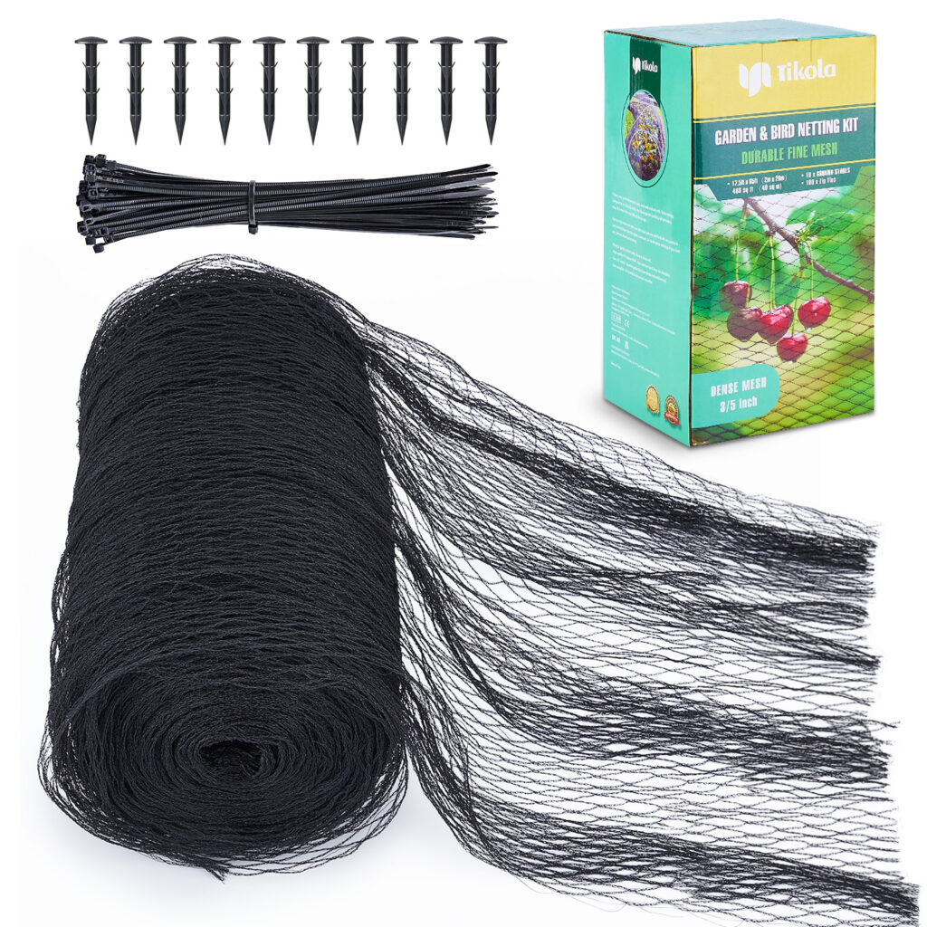 Tikola Bird Netting Kit 6.5 x 65.5ft Black Woven Mesh Heavy Duty